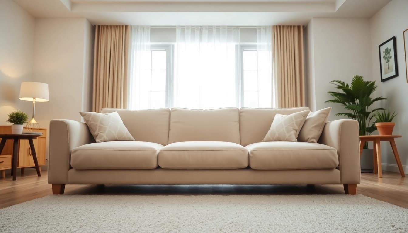 Couch cleaning in Glasgow in a modern living room with natural lighting and cozy decor.
