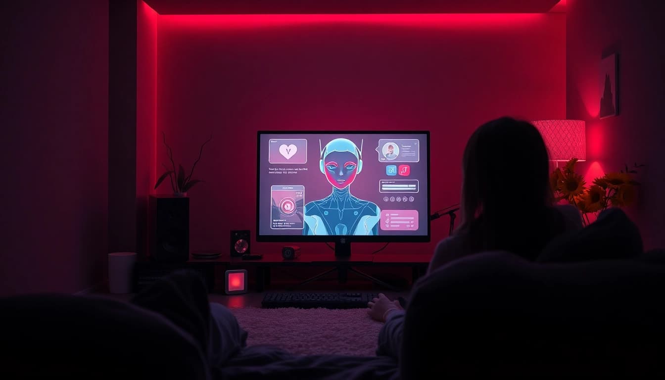 Engaging NSFW AI character interaction, showcasing a modern setup for immersive roleplay experiences.