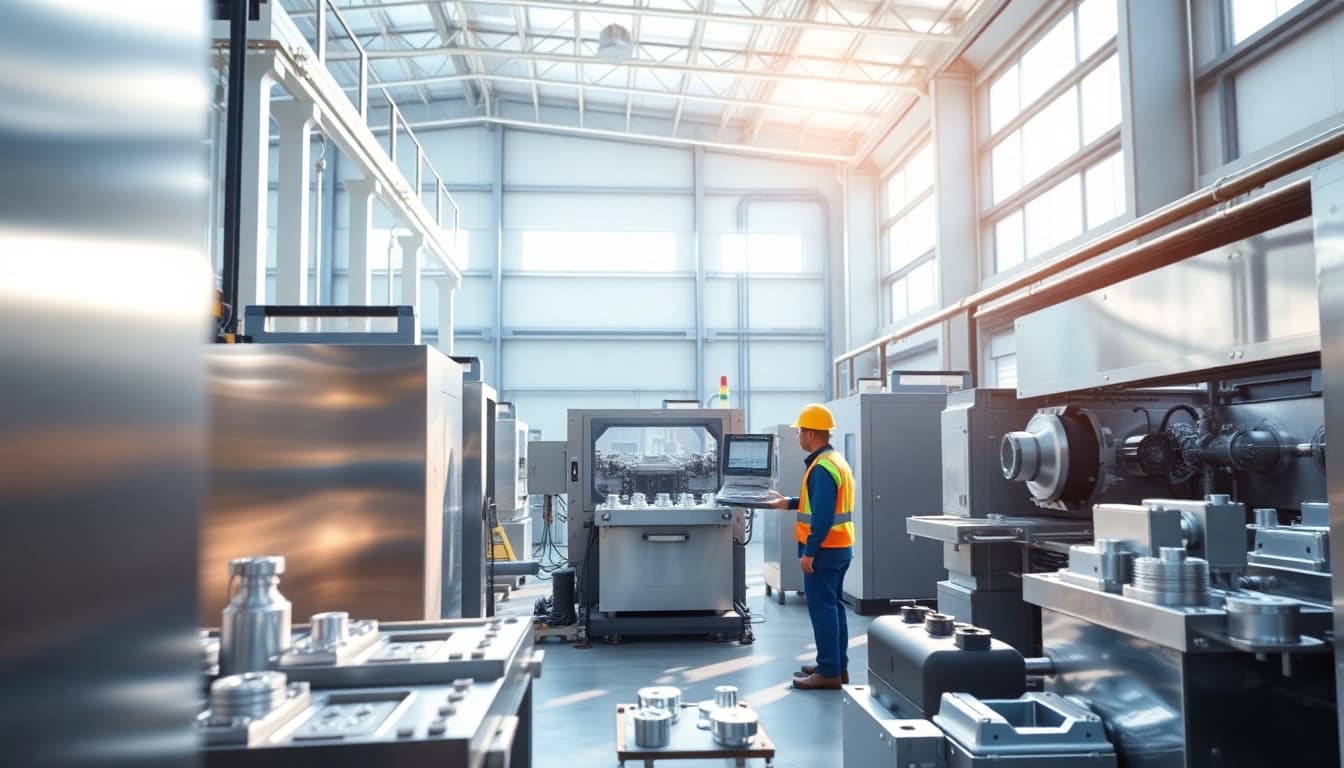 Die casting company Malaysia showcasing modern manufacturing with advanced machinery and workers in action.