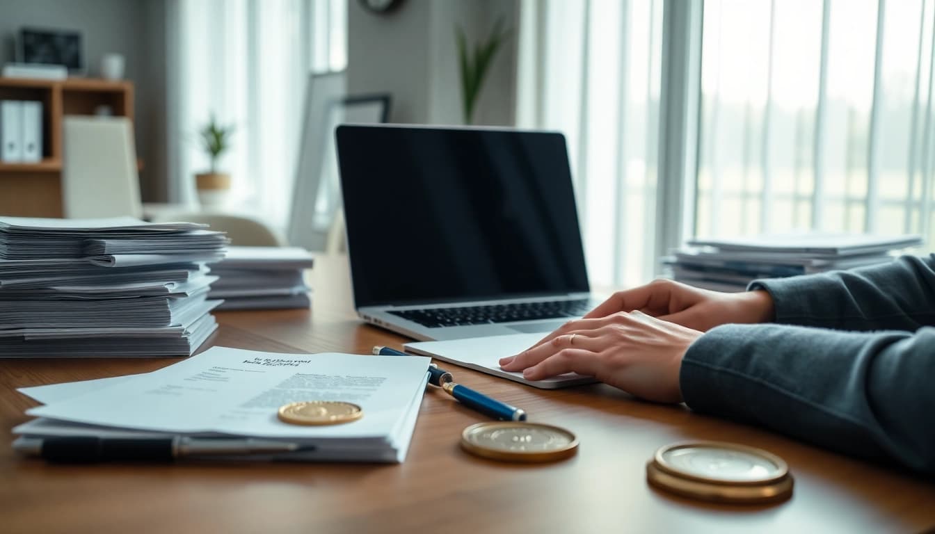 Sworn translation services in a professional office setting with legal documents.
