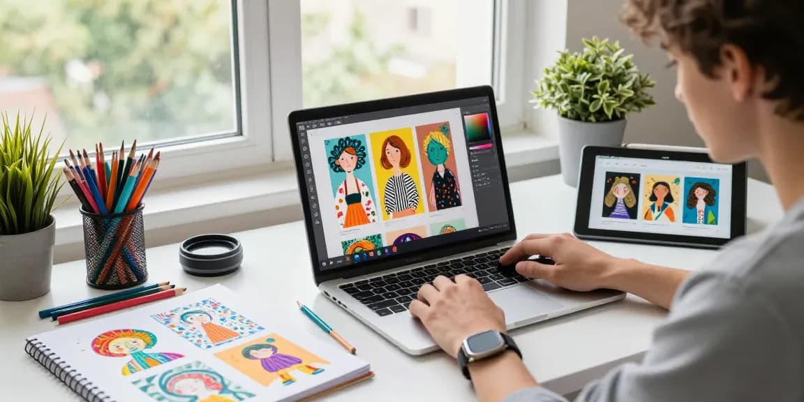 Transform your ideas into art with our image to prompt generator tool in a vibrant creative workspace.