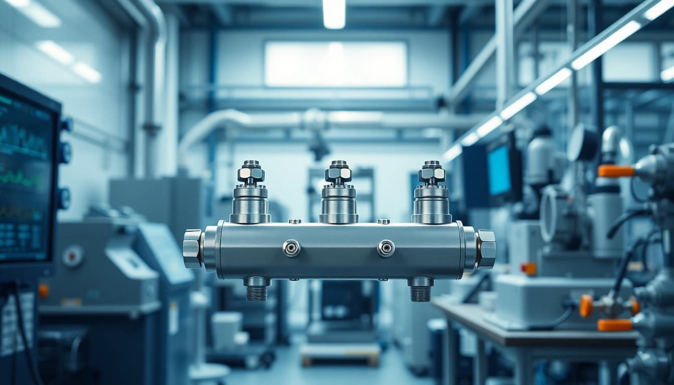 HM88 Series Three-Valve Direct Mount Manifold in a modern industrial setting.