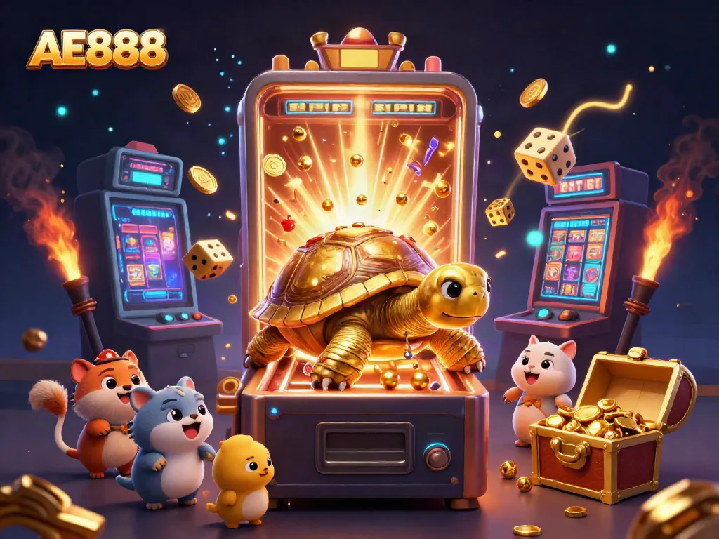 Experience AE888's thrilling jackpot atmosphere with lively characters and vibrant casino elements.
