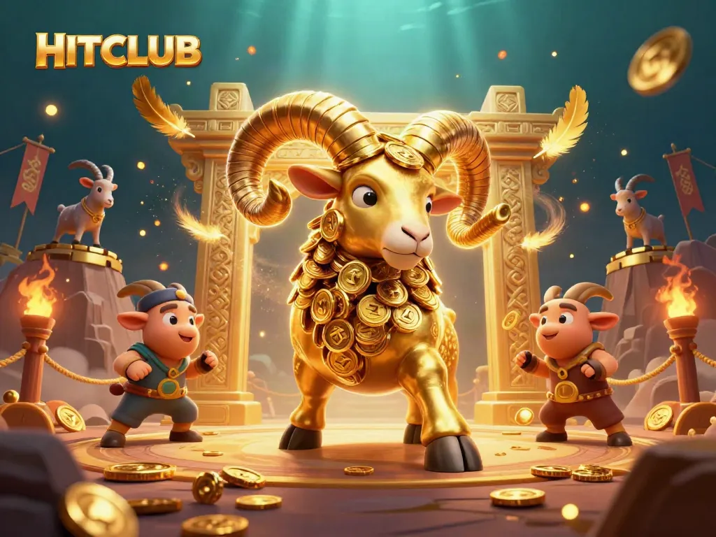 Engage in thrilling gaming at HITCLUB with an exhilarating 3D scene featuring a golden charging ram.