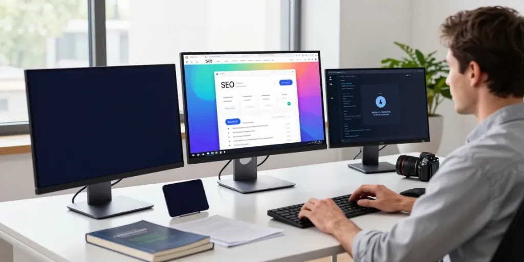 Developer analyzing instant indexing tools in a modern workspace.