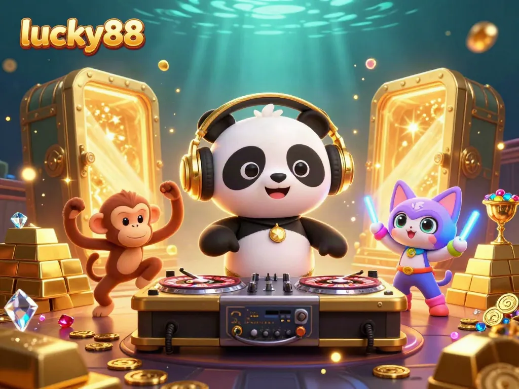 Experience the excitement of lucky88 with a vibrant 3D casino scene featuring playful characters and fortune elements.