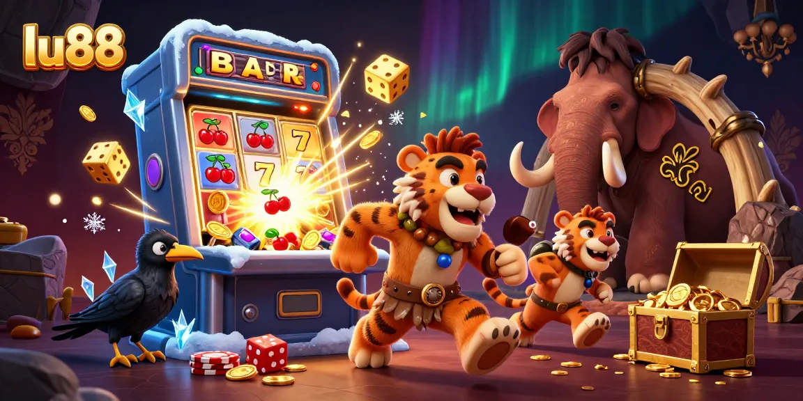 Experience the vibrant lu88 world of casino fun with caveman characters and a jackpot scene.