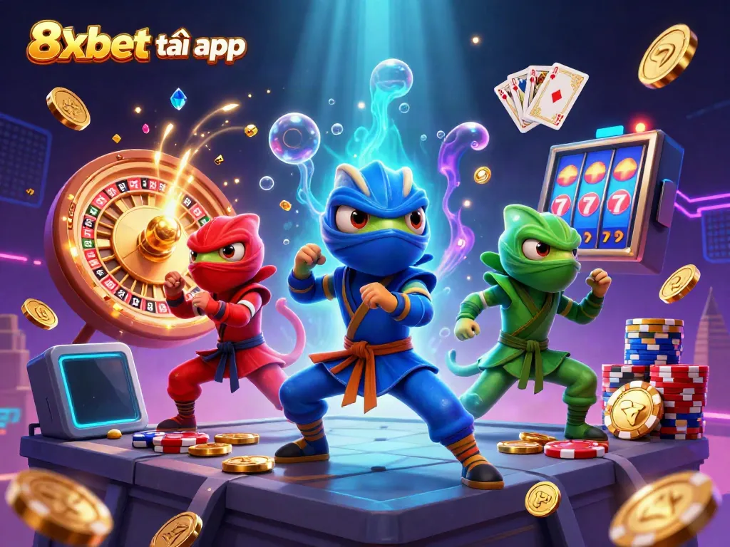 Experience the excitement of 8xbet tải app with ninja chameleons performing in a vibrant casino scene