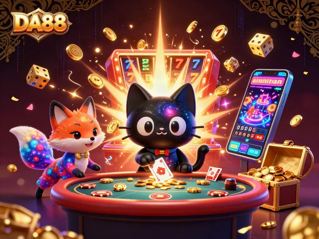 Engage the DA88 cosmic casino experience with vibrant characters and exciting game elements.