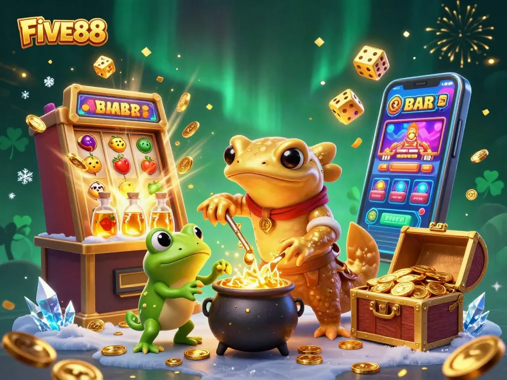 Experience the thrilling excitement of FIVE88 with a vibrant 3D casino scene showcasing dynamic elements and enchanting characters.