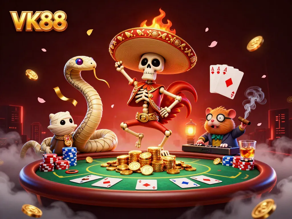 Experience thrilling casino action with VK88 featuring vibrant characters and gaming elements.