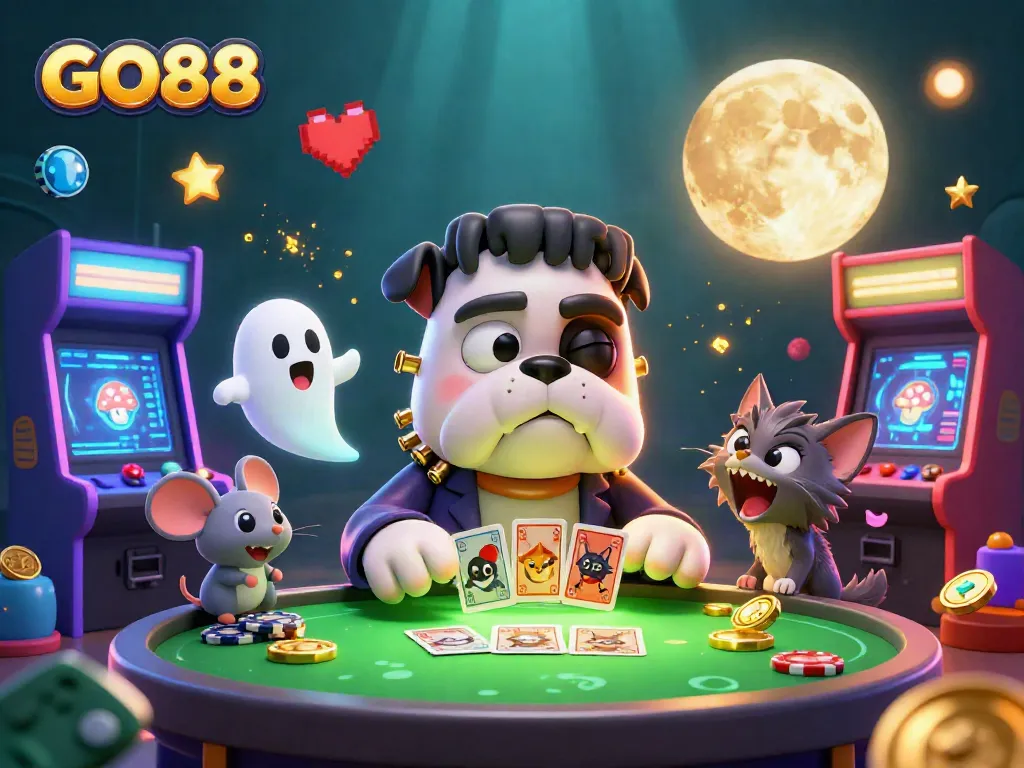 Experience the thrilling action at GO88 with a vibrant casino scene featuring unique characters.