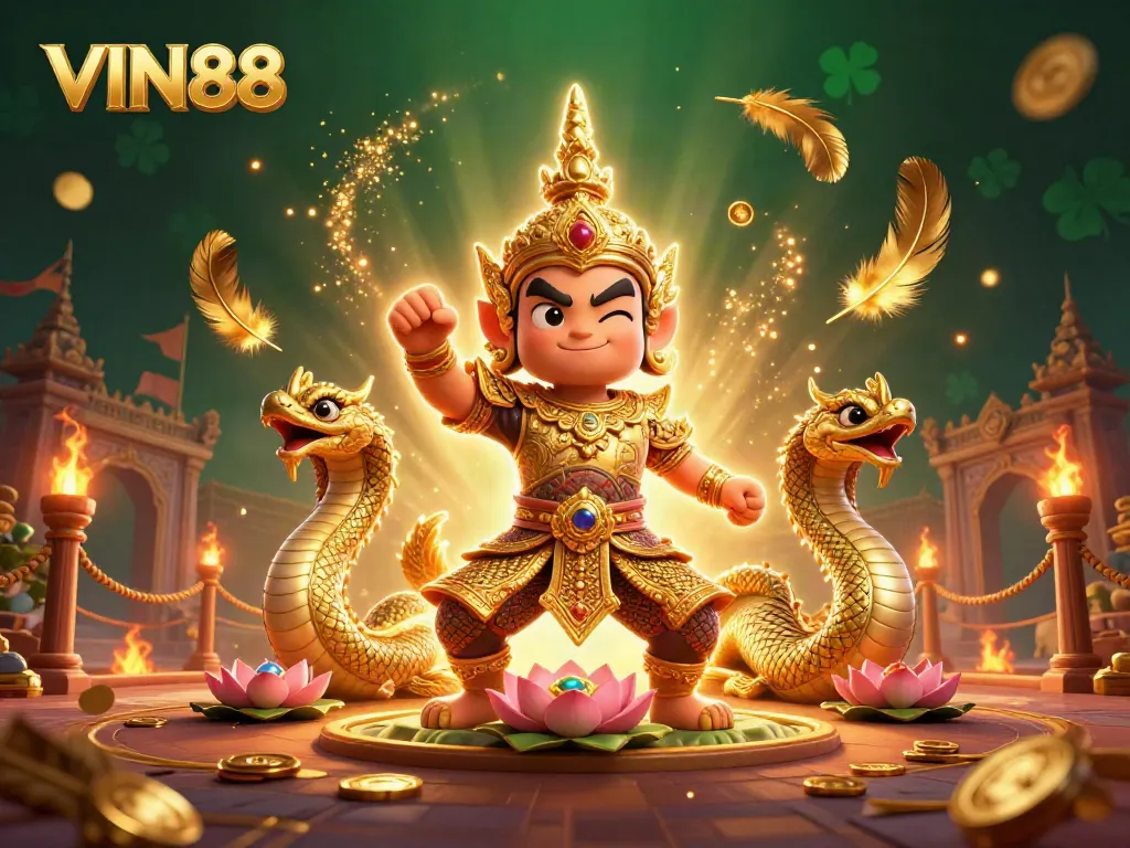 Engage in exciting gaming experiences with VIN88 at a vibrant casino scene featuring animated characters and dynamic elements.