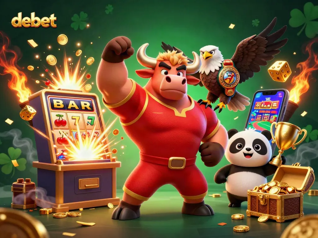 Experience thrilling wins with debet's vibrant 3D casino world featuring lucky symbols and joyful characters.