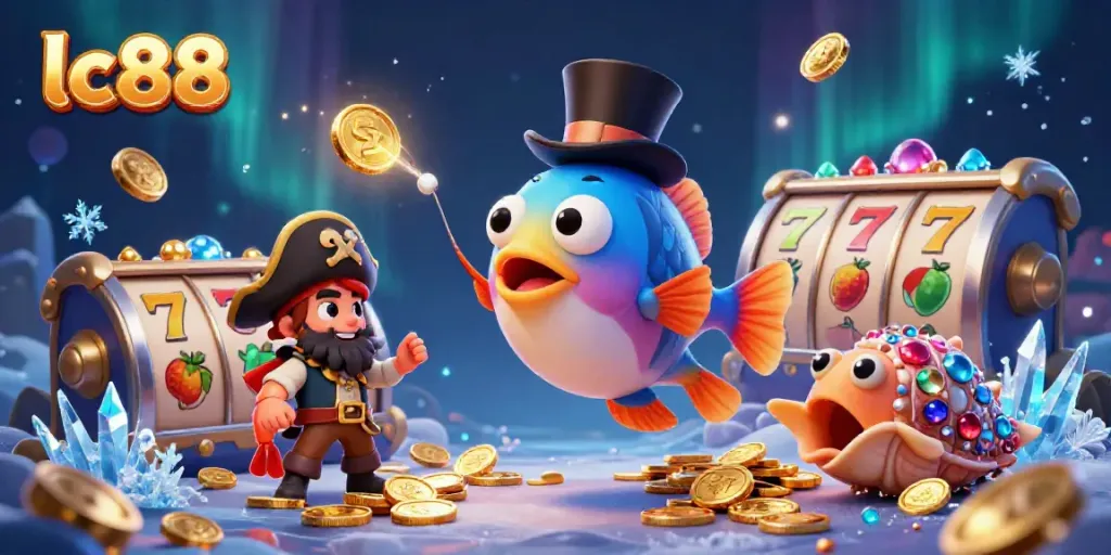 lc88 anglerfish attracting golden coins in a casino-themed underwater scene