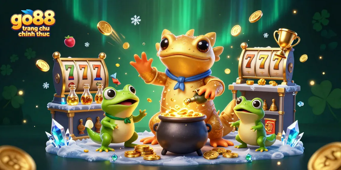 Engage with go88 trang chu chinh thuc as a 3D illustration showcasing casino elements, enchanting alchemy, and festive excitement.
