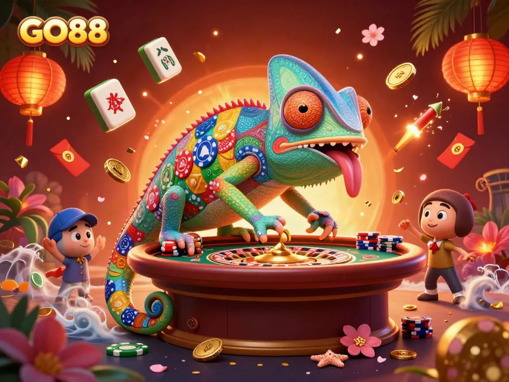 Engage with GO88's vibrant casino experience featuring dynamic chameleon managing the excitement.
