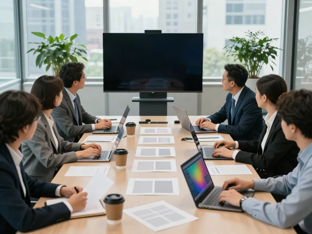 The full report review in a dynamic corporate meeting with diverse professionals collaborating.
