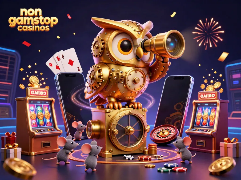 Experience the thrill of non gamstop casinos with a vibrant 3D illustration of dynamic casino elements.