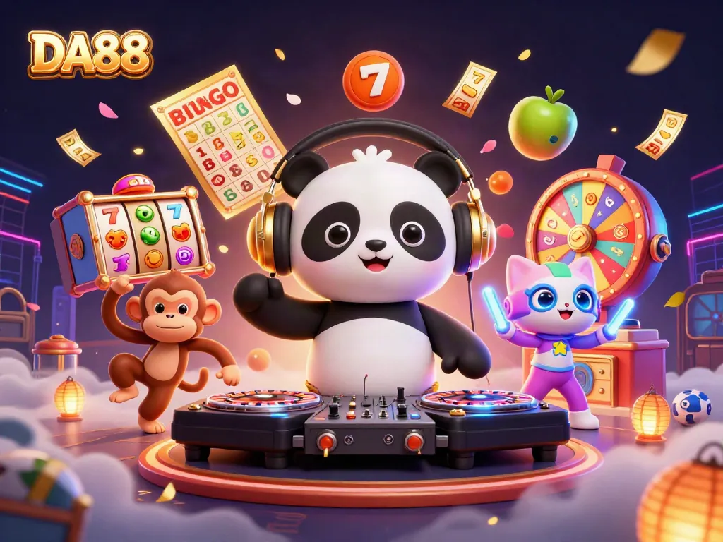 Experience the vibrant world of DA88 online casino with animated characters and dynamic gaming elements.