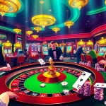 Explore exciting games at https://rr888.video/ with players enjoying a lively casino atmosphere amid vibrant roulette tables and slot machines.