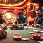 The bustling poker table at fb88.com, capturing the thrill of high-stakes gambling action.