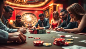 The bustling poker table at fb88.com, capturing the thrill of high-stakes gambling action.