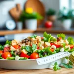 Healthy meal promoting weight loss with colorful salad and lean protein.