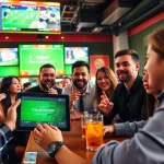 Explore live sports betting at https://ii69vn.com/ with enthusiastic bettors in a vibrant sports bar.