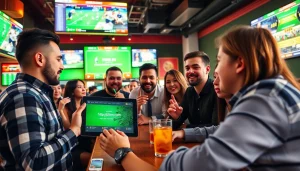 Explore live sports betting at https://ii69vn.com/ with enthusiastic bettors in a vibrant sports bar.