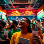Fans celebrating in an exciting sports betting environment at https://thabetiger.com/.