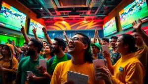 Fans celebrating in an exciting sports betting environment at https://thabetiger.com/.
