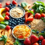 Delicious Healthy Food spread featuring fresh fruits and vegetables