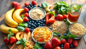 Delicious Healthy Food spread featuring fresh fruits and vegetables