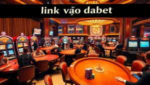 Experience the thrill of the casino with 'link vào dabet' featuring tables, chips, and vibrant slot machines.