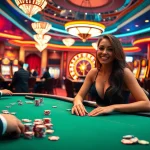 AI girlfriend enjoying a spirited poker game in a vibrant casino setting.