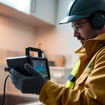 Expert technician as a leak detection specialist near me inspecting a residential plumbing system.