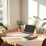 Discovering personal fulfillment as an innerpreneur in a serene workspace filled with natural light.