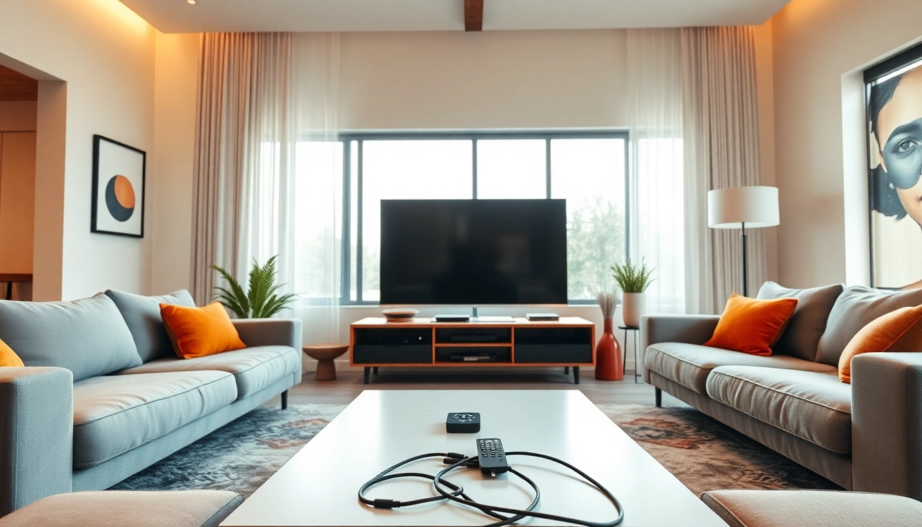 Engaging iron IPTV home setup showcasing a modern Smart TV and cozy living space.