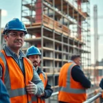 Scaffolders Manchester collaborating on a construction site, showcasing teamwork and professionalism.
