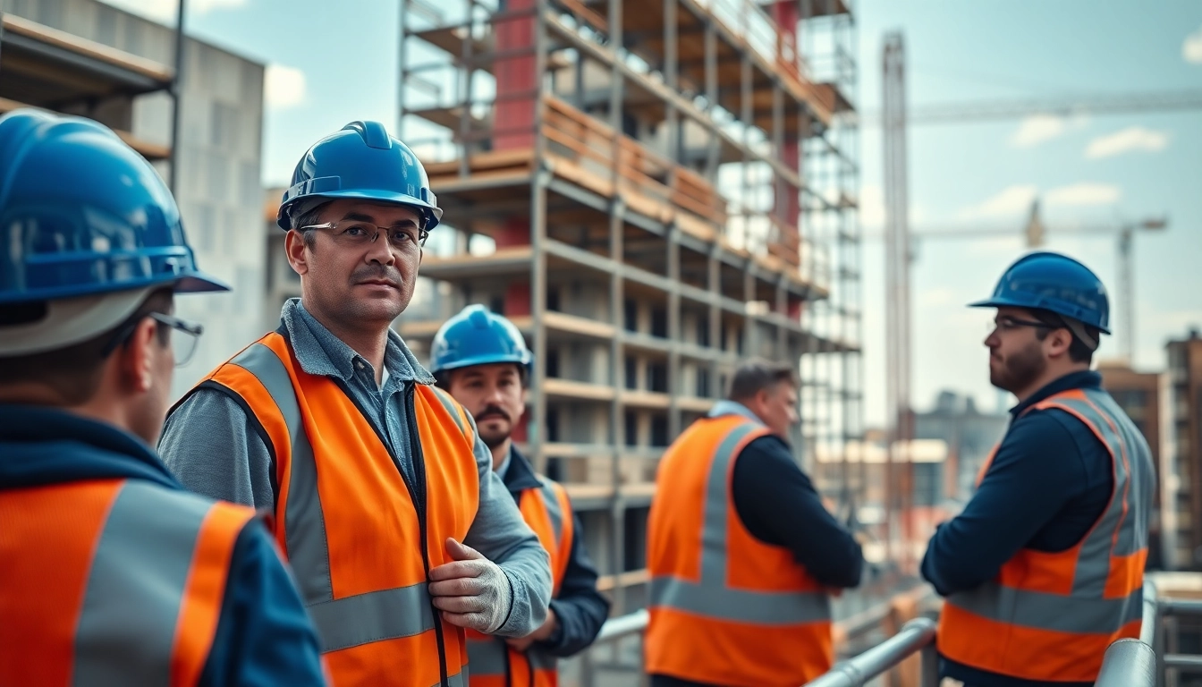 Scaffolders Manchester collaborating on a construction site, showcasing teamwork and professionalism.