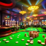 A lively casino scene featuring roulette wheels, poker tables, and slot machines for KJC AC 2.