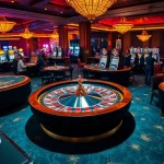 Engaged players enjoying vibrant gaming at thabet casino with roulette and slot machines.