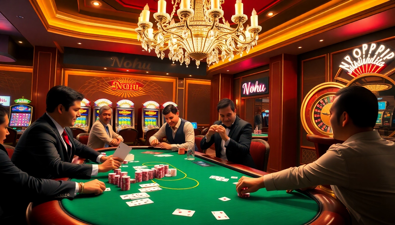 Nohu-themed casino poker game featuring vibrant chips, cards, and luxury decor.