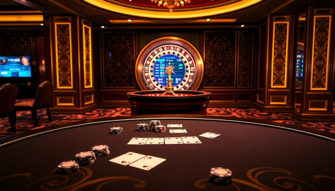 Experience high-stakes excitement with casino games at https://vnew88.vip/, showcasing stunning tables and gambling elements.