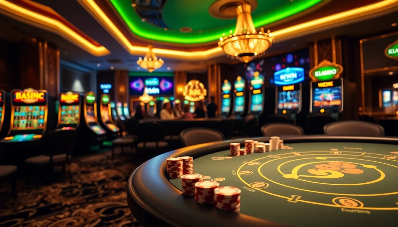 Engaging kkwin online gaming action at a vibrant casino table with poker chips.