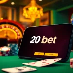 20bet Download app displayed on a smartphone among casino elements, inviting gamers to try their luck.