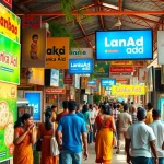 Lanka Add advertisements in a vibrant Sri Lankan marketplace, showcasing community engagement.