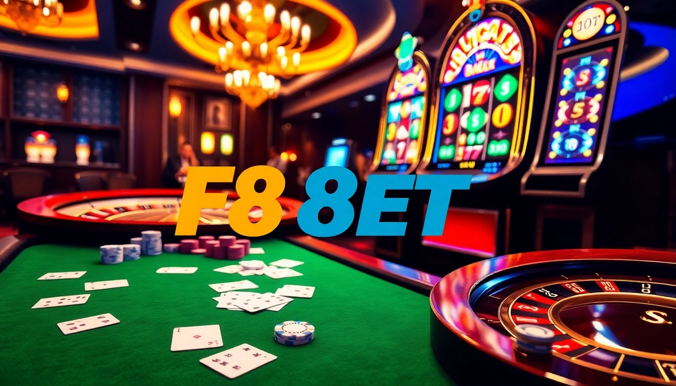 Experience the thrill of F8 BET with vibrant casino elements and exciting games.