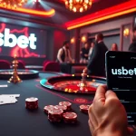 Players engaging with the usbet platform at a vibrant casino, showcasing excitement and betting action.